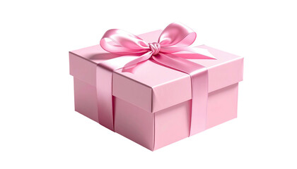 Fototapeta premium Pink gift box with satin ribbon and bow, isolated on black