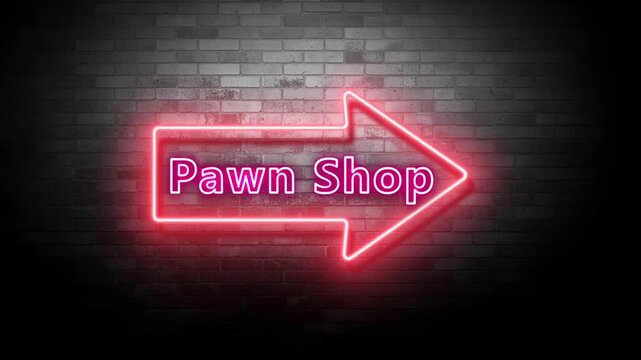 Neon Pawn Shop points in the direction of a pawn shop