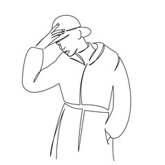 One continuous single drawing line art flat doodle hat, girl, woman, fashion, beauty, elegant, stylish. Isolated image hand draw contour on a white background
