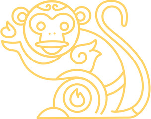 Chinese Zodiac Golden Monkey Line Art Illustration