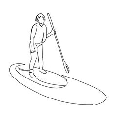 One continuous single drawing line art doodle sport, sea, summer, surfer, water, beach. Isolated flat illustration hand draw contour on a white background
