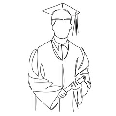 One continuous single drawing line art doodle college, graduation, person, young, student, university, academic. Isolated flat illustration hand draw contour on a white background
