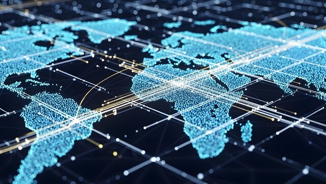 Global Network Connectivity and Digital World Map. - Powered by Adobe