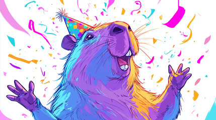 happy capybara art, funny animal