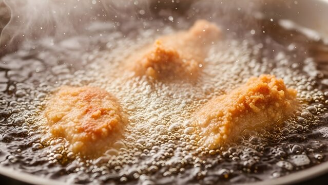 Crispy Chicken Frying in Hot Oil.