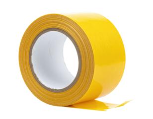 Yellow tape roll, partially unwound, isolated on a black background