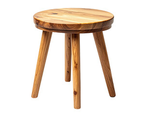 Wooden stool with three legs and a round seat, isolated on black