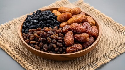 Dried Fruits and Nuts in Wooden Bowl