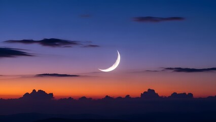 Crescent Moon at Dusk with Clouds