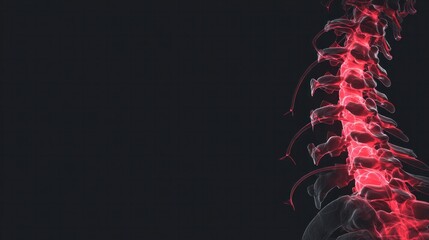 Anatomical Marvel: A close-up view of a spinal cord, glowing with intricate details against a backdrop of dark shadows, a powerful visual representation of human health.