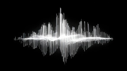 Sound Wave Artistry: A striking digital representation of sound waves pulsates against a stark black background, symbolizing energy, rhythm, and the invisible forces of audio.