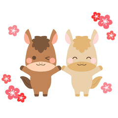 午年を喜ぶ二頭の馬