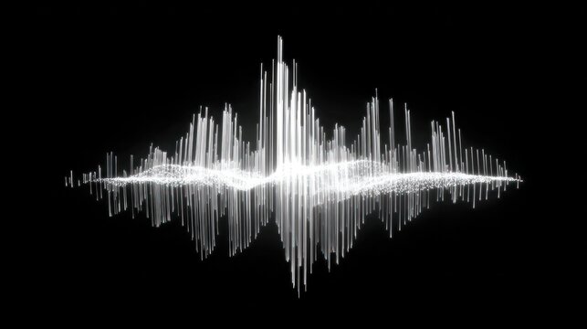Sound Wave Artistry: A striking digital representation of sound waves pulsates against a stark black background, symbolizing energy, rhythm, and the invisible forces of audio.