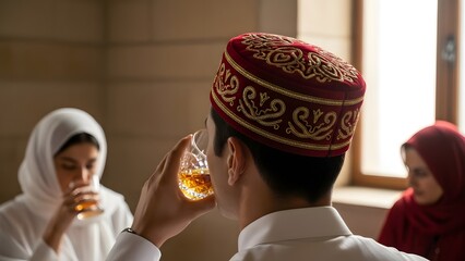 Men sharing tea in a traditional setting