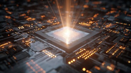 Digital Innovation: Close-up of a central processing unit(CPU) on a motherboard showcasing technological advancement