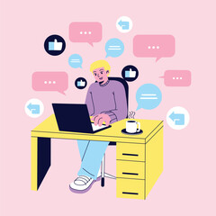 Flat Modern Content Creator Typing Digital Messages Illustration
