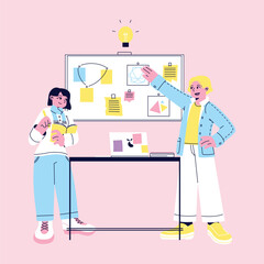 Flat Modern Team Presenting Campaign Strategy Board Illustration