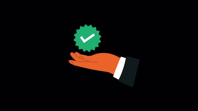Hand Presenting Green Verified Badge. Quality Assurance Concept Animation Video - Transparent