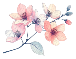 Delicate Watercolor Painting of Blooming Cherry Blossoms. transparent background png