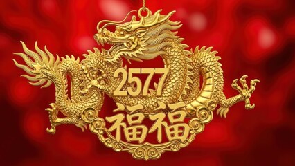 golden dragon on red background imlek