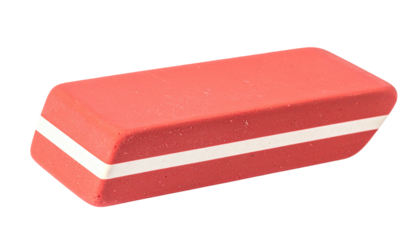 Rectangular red and white rubber block for erasing pencil marks