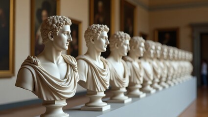 Row of classical busts in gallery