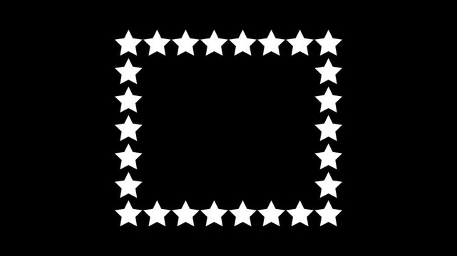 星の四角いフレームのトランジション素材。オーバレーイに適したモノクロのピクセルアニメーション
