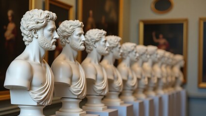 Row of classical bust statues