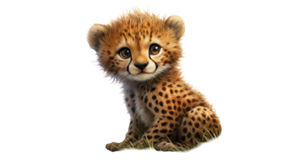Cheetah cub sitting upright and curious

