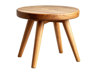 A simple, wooden, round-topped stool with three angled legs