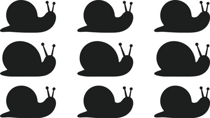 Nine Black Silhouette Snails Arranged in a Grid Pattern Keywords: snail, snails, silhouette, black, white background, pattern © MDBENJIR
