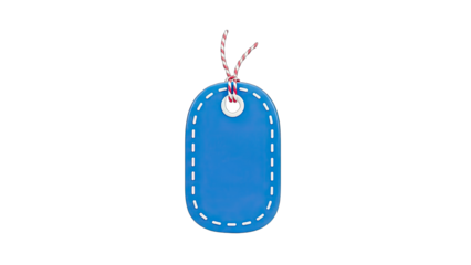Blue Tag with String Isolated on White Background