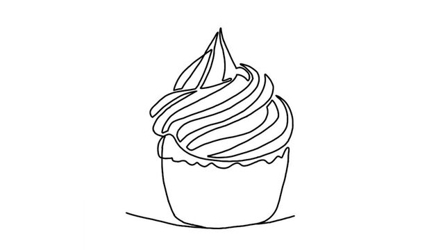 continuous line animation of sweet muffin cake