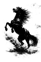 Wild horses in dynamic ink wash style, Transparent Background