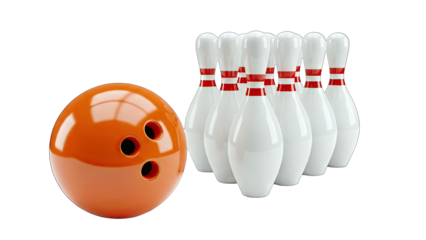 Bowling Ball and Pins Isolated on White Background