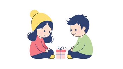 Fototapeta premium Children Sharing Gift, Boy and Girl with Presents