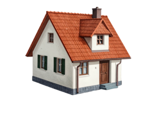 Small, cozy home with a red-tiled roof and dark shutters