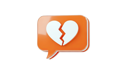 Broken Heart Icon in Speech Bubble on White Background