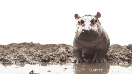 Hippopotamus emerging from water toward camera
