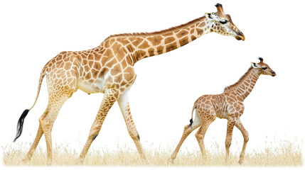 Obraz premium Group of giraffes walking in profile view 