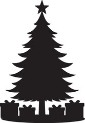 Christmas Tree Silhouette with Star Topper and Gift Boxes at the Base