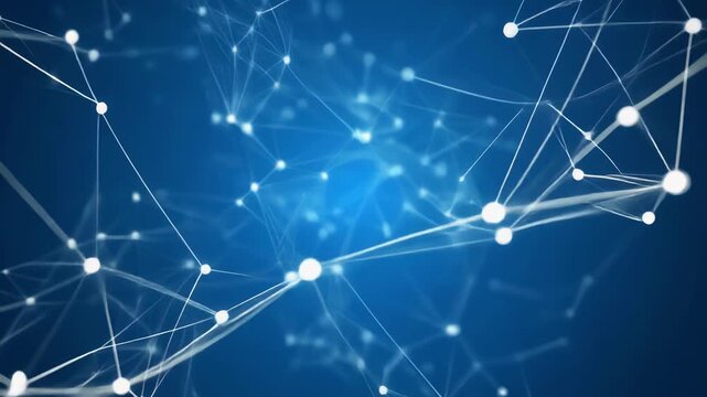 Abstract White Lines Connecting Dots on Blue Background &mdash; Minimalist Dynamic Network Web Representing Social Media, Global Connection, Internet, and Digital Communication