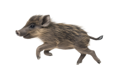 Boar piglet running swiftly to the left
