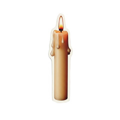 A single candle stands upright with melting wax and a lit flame on a transparent background