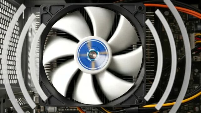 Close-Up of a Computer Fan Spinning Inside a Case