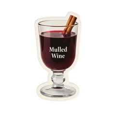A glass of mulled wine with a cinnamon stick garnish on a transparent background