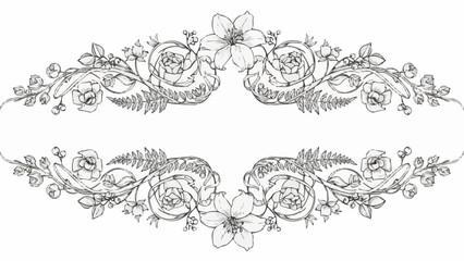 Elegant floral border design with roses and ferns in black and white.