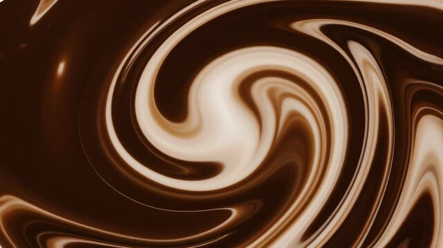 Swirling pattern of chocolate brown and cream colored liquids. Perfect for food and beverage concepts, abstract backgrounds, and artistic designs.