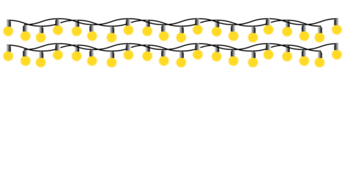 Two rows of glowing yellow light bulbs creating a festive border on a dark background