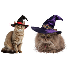 Festive christmas set with cats in witch hats home setting pet photography playful atmosphere whimsical